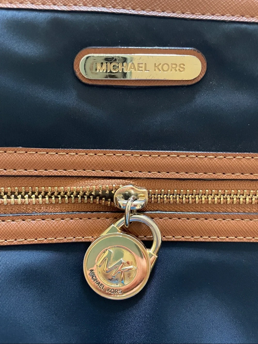 Michael Kors Navy and Brown Crossbody Messenger Bag